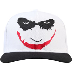 Joker Heath Ledger Cap – DC Comics Weiß-Schwarze Snapback Kappe mit „Joke’s on You“-Logo