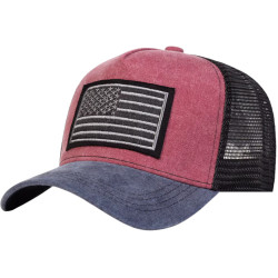 America First Trucker Cap – Weinrot-Blau mit gestickter USA-Flagge