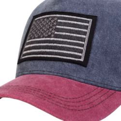 America First Trucker Cap – Blau-Bordeaux mit gestickter USA-Flagge & schwarzem Mesh