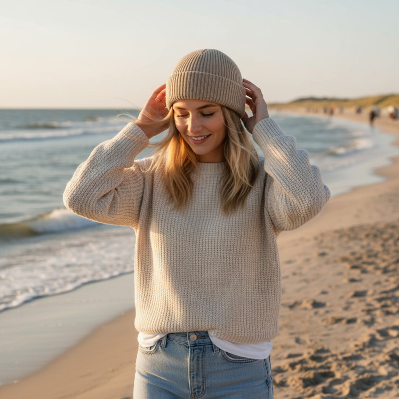Sylt Brands Fisherman Mütze Khaki – Kurze Docker Beanie mit Krempe