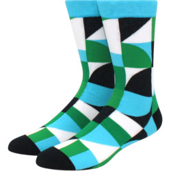 Geometrische Socken mit modernem Allover-Muster in Grün, Blau, Schwarz und Weiß