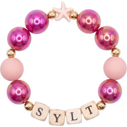 Elegantes SYLT Perlenarmband mit 20 mm und 6 mm Kunstperlen, Seestern und Ahornholz-Würfeln.