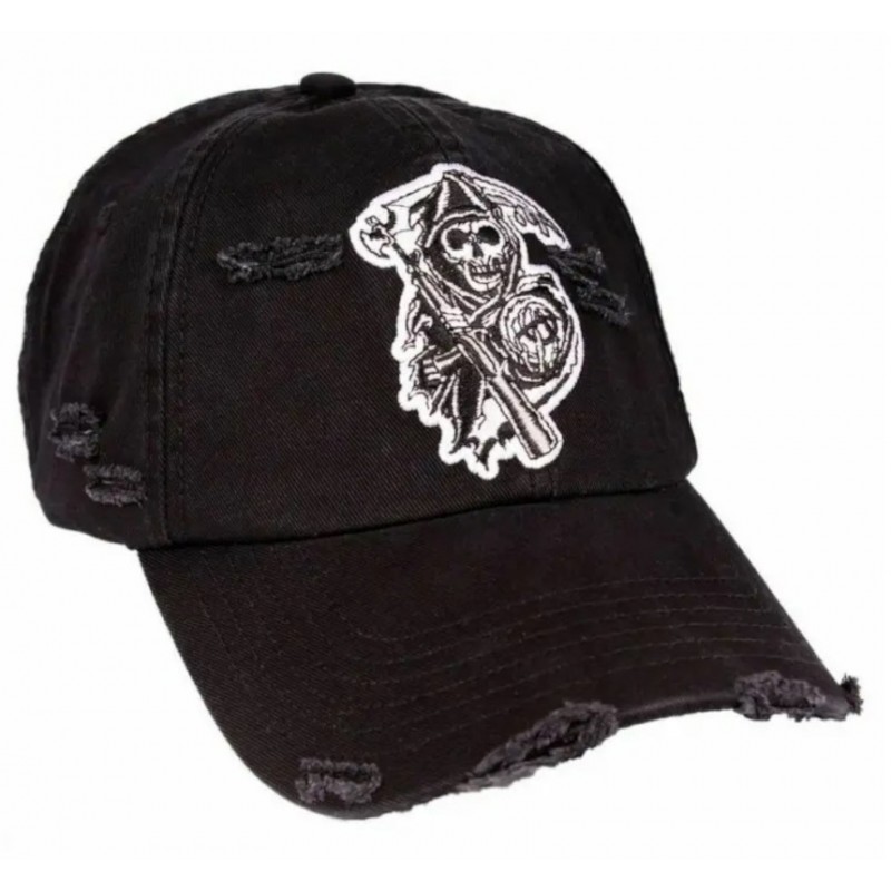 Destroyed DEATH REAPER schwarze Sons of An­ar­chy Baseball Cap aus Baumwolle ▷ REDWOOD SONS OF ANARCHY