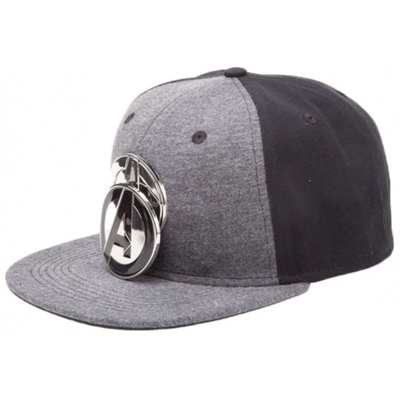 AVENGERS schwarz-graue Snapback Cap mit 3D Metall Platte ▷ MARVEL COMICS