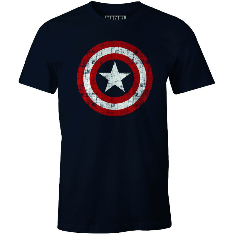 Dunkelblaue CAPTAIN AMERICA Shield T-Shirt aus Baumwolle ▷ MARVEL