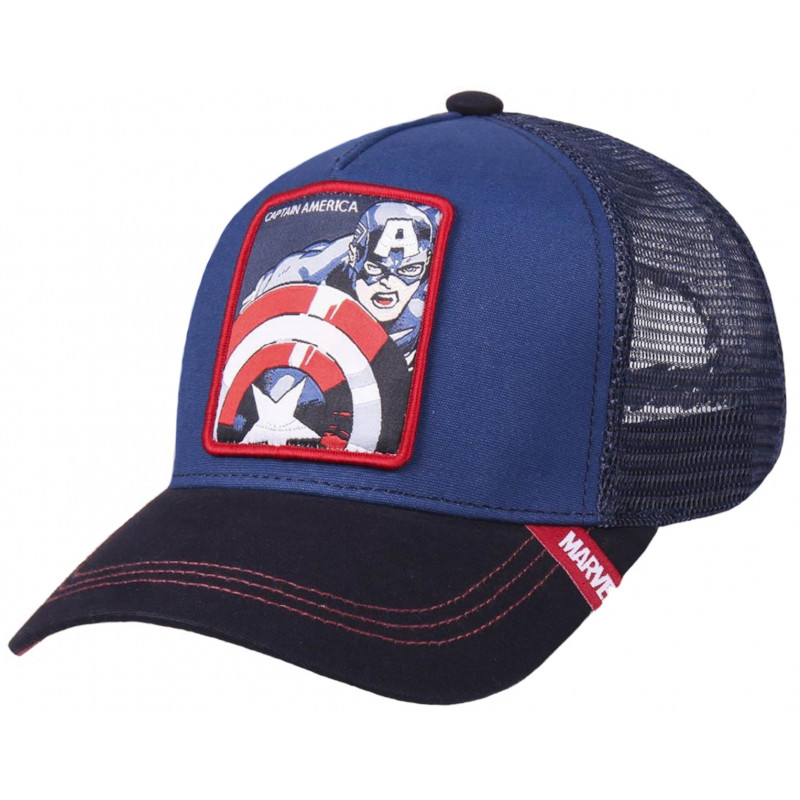 Dunkelblaue CAPTAIN AMERICA Baseball Trucker Snapback Cap mit 3D Logo Patch ▷ MARVEL