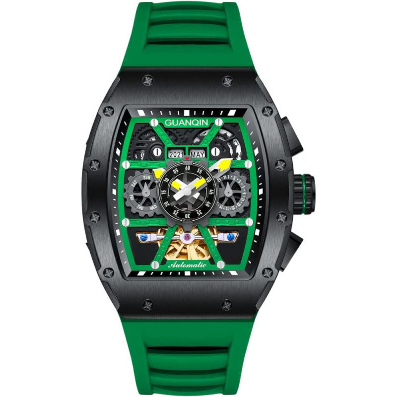 WATCHMAKER GUANQIN ☑ Grün/Schwarze Automatische Mechanische Hohl Tourbillon Luxus Business Uhr ➳ WATCHMAKER Fashion Uhren