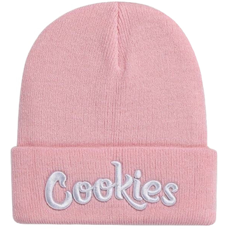 🍪 "COOKIES" Beanies & Mützen - Hochstehende Krümelmonster Beanie Mütze in Rosa/Weiß mit einem 3D Cookies Logo-Schriftzug