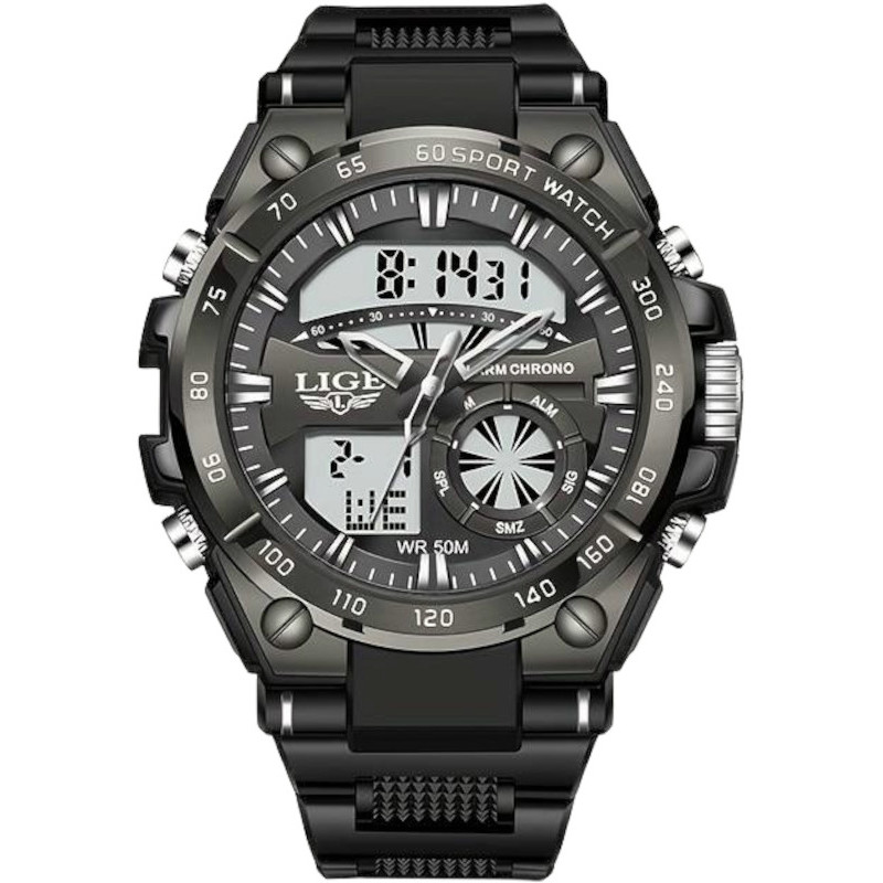 ⌚ "S-BRAND WATCHMAKER" Schwarze Herrenuhr - Luxuriöser Quarz Armbanduhr mit großem Dual Display und Edelstahlarmband