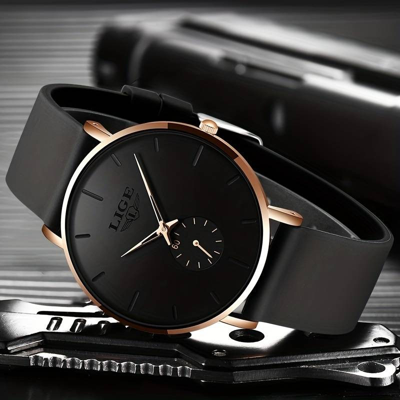 ⌚ "S-BRAND WATCHMAKER" Schwarz-Gold Wasserdichte Uhr - luxuriöse Fashion-Sportuhr mit großem Zifferblatt und Silikonarmband