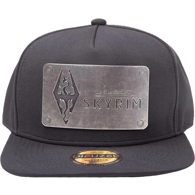 THE ELDER SCROLLS V: Skyrim Dragon Snapback Cap mit Dovakiin Logo auf einer Metallplatte